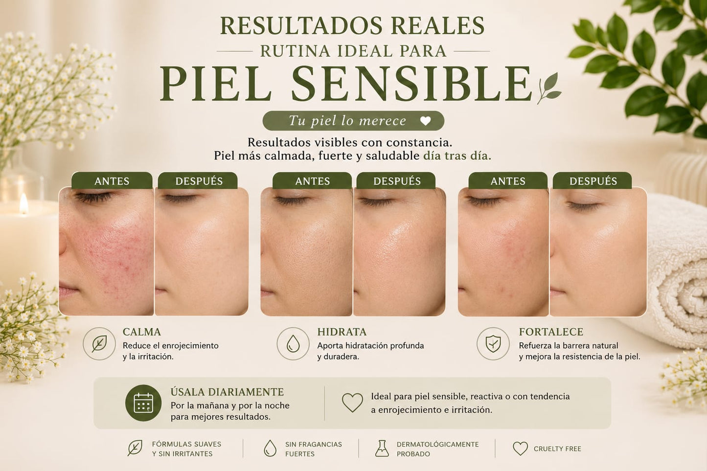 Rutina Completa para Piel Sensible/ Calma,Repara y Protege