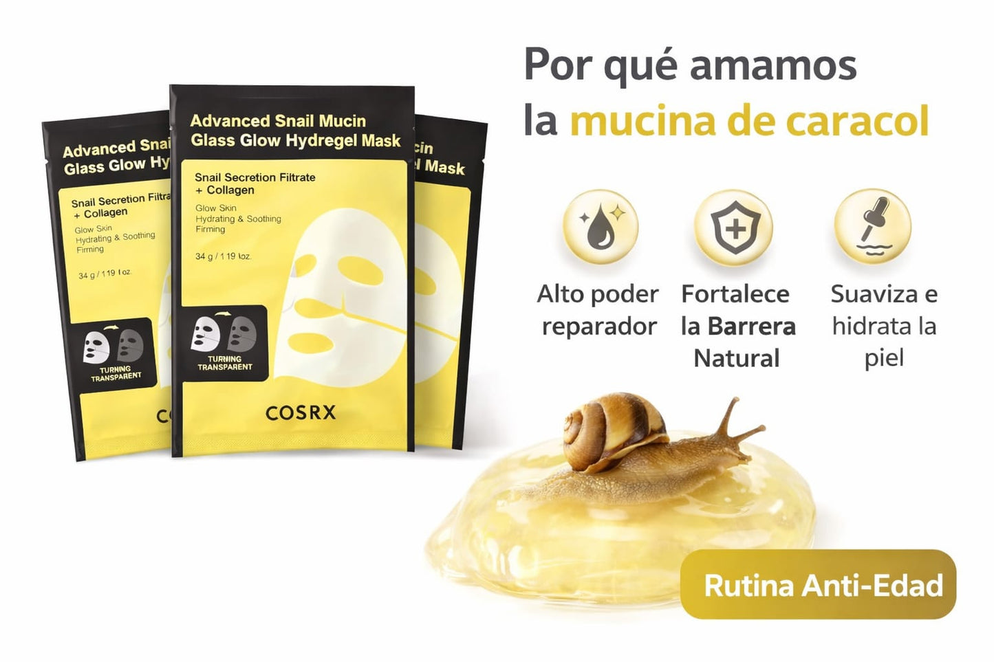 Mascarilla Hidrogel de Baba de Caracol (Set de 3)