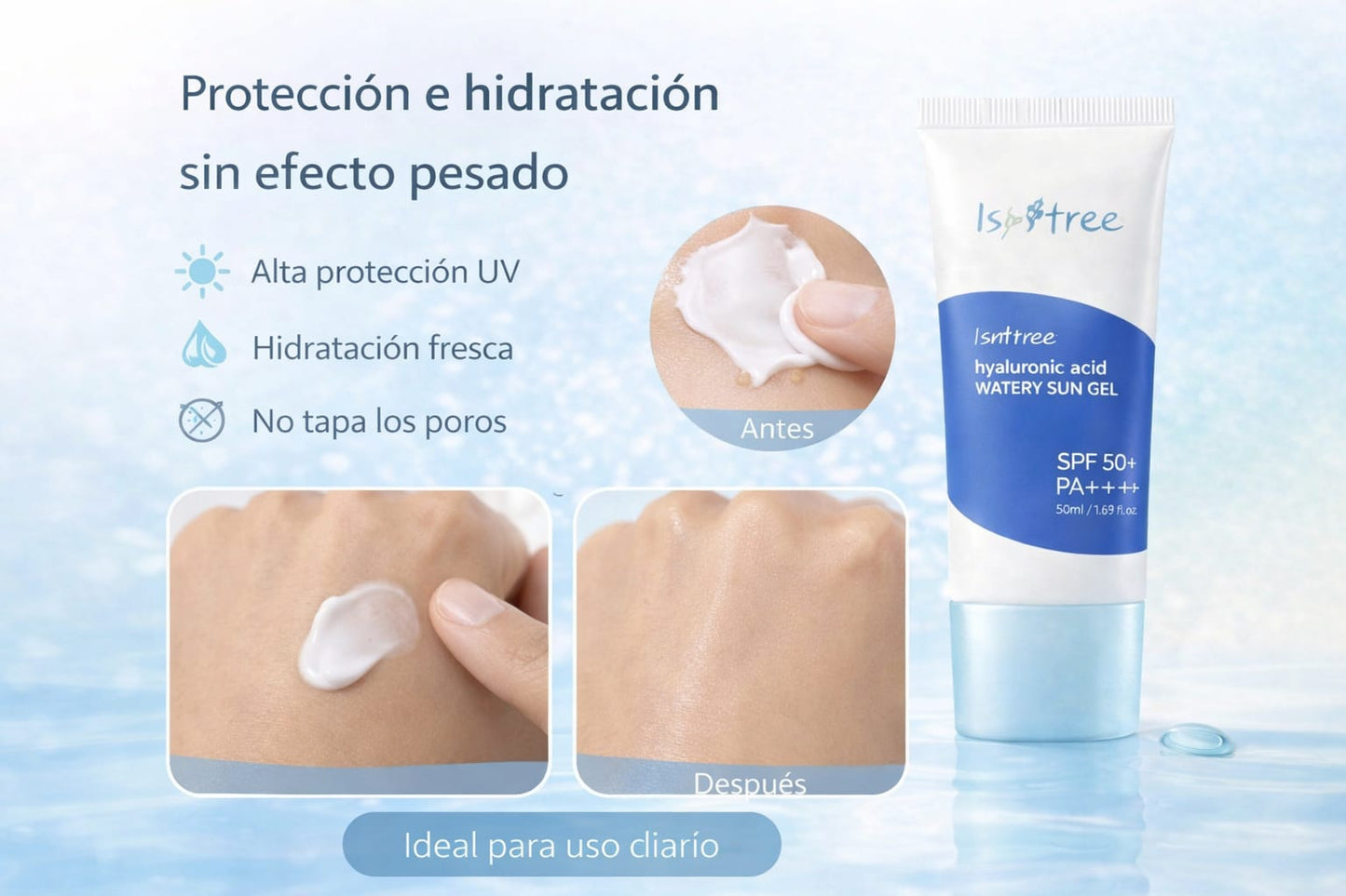 Protector Solar Isntree Watery Sun Gel SPF 50+ (Ligero y No Comedogenico)