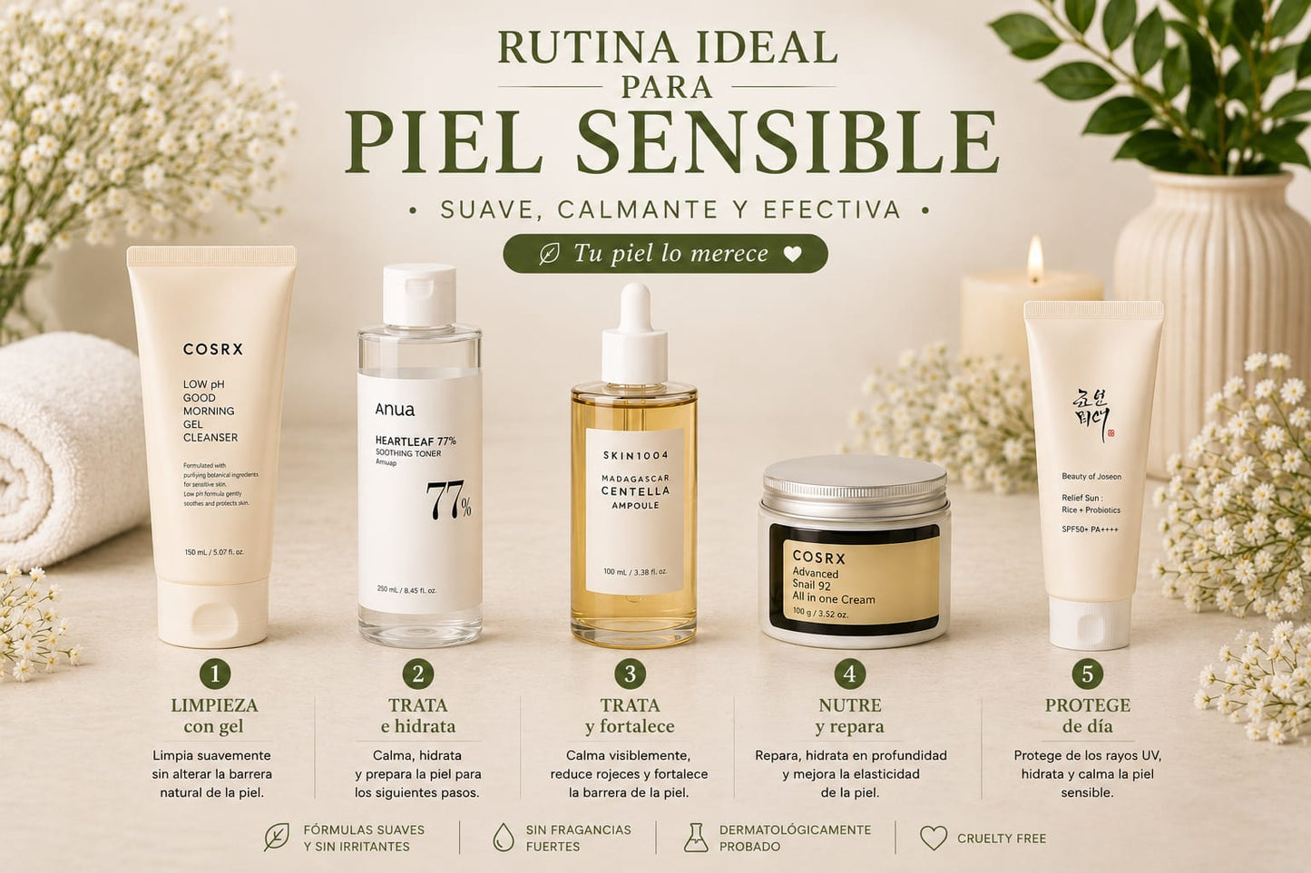 Rutina Completa  para Piel Sensible/ Calma,Repara y Protege