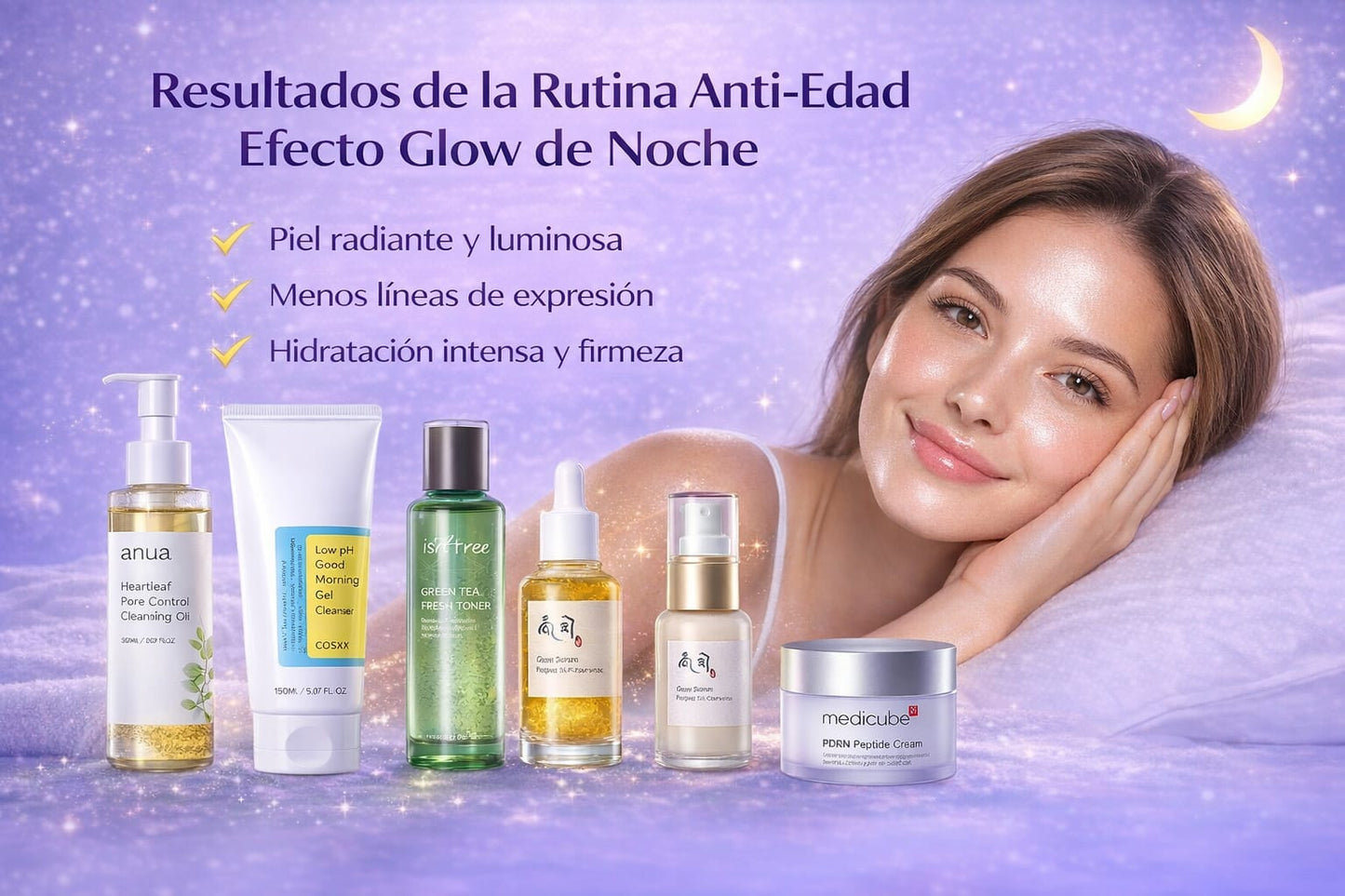 "Rutina anti-edad nocturna enfocada en regeneracion profunda y mejora visible de la piel"